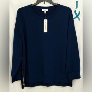 Blue Relaxed 3/4 Sleeve Sweatshirt
